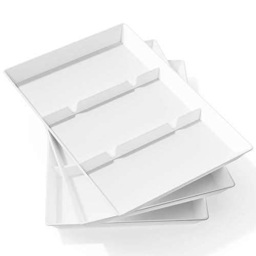 Image of Lifewit Divided Serving Tray Platter Plastic, 3PCS White Reusable Trays for Food Eating, Tea/Drink/Snack/Dinner Serving Platters for Kichen, Bar, Restaurant, 38.1 x 25.4 cm