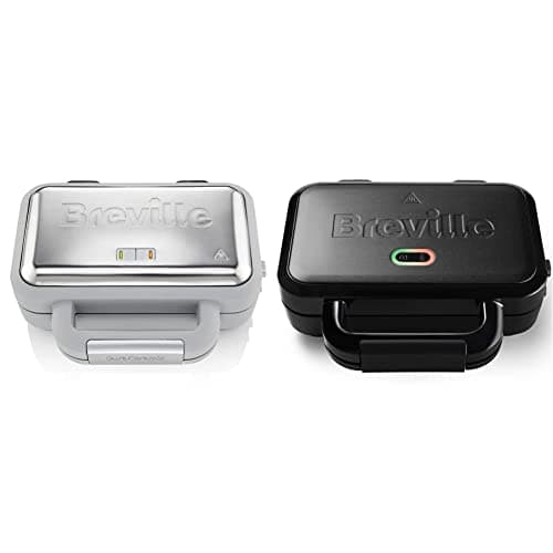 Image of Breville VST072 DuraCeramic Waffle Maker, White and Stainless Steel & Ultimate Deep Fill Toastie Maker | 2 Slice Sandwich Toaster | Removable Non-Stick Plates | Stainless Steel | Black [VST082]