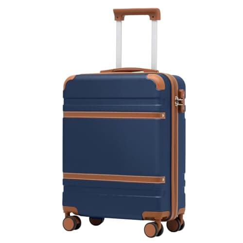 Image of COOLIFE Cabin Suitcase 55X40X20cm for EasyJet Airlines Carry on Cabin Luggage Hard Shell Suitcase Lightweight with TSA Lock and 4 Dual-Spinners Wheels (Blue/Brown, 55 x 40 x 20cm)
