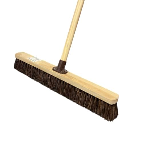 Image of 24” STIFF Bassine Broom Outdoor Yard Broom Sweeping Brush Natural Stiff Bristles with Wooden Handle Garden Brooms for Cleaning Patio Yards Driveways Warehouse and Garage