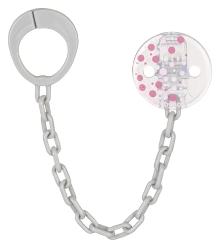 Image of babynova Dummy Chain with Clip and Adapter Ring - Soother Holder for Baby - Fits Any Soother - Stroller Acessory - Newborn Essentials - BPA-Free - Pink Dots