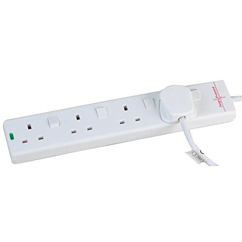 Image of Surge Protected Extension Trailing Lead - Black/White Multi Plug USB Power Cable 10m 4 Gang Switched Surge, White