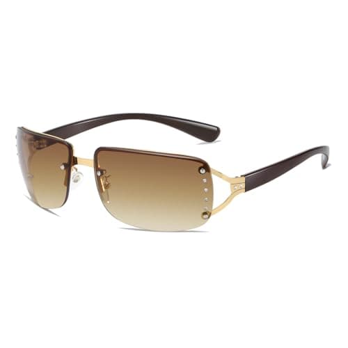 Image of Long Keeper Rimless Rectangle Sunglasses Womens Mens Metal Y2K Style Square Rimless Sun Glasses Trendy Designer Fashion Shades UV400 Protection (Gradient Brown)