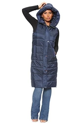 Image of Parsa Fashions WOMENS LADIES LONG LINE HOODED PUFFER GILET JACKET COAT PADDED VEST TOP BODY WARMER Sizes Small to 3XL (as8, alpha, one_size, regular, regular, Navy, L)