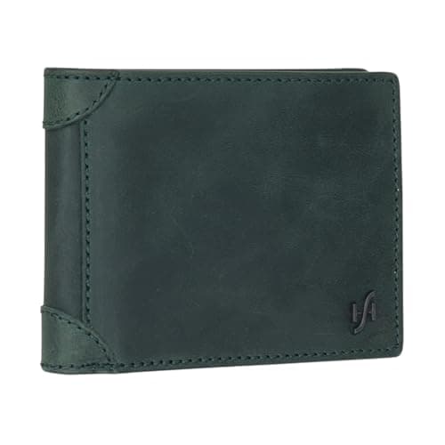 Image of STARHIDE Men’s RFID Blocking Genuine Distressed Hunter Leather Bifold Wallet with 2 ID Card Windows – Soft Real Leather Card Holder Purse Model 1145 (Hunter Green)