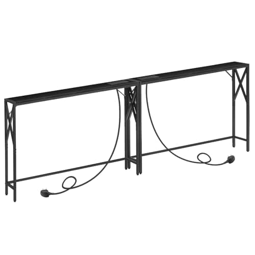 Image of MAHANCRIS 2 Pack Console Table with Charging Station, 100 CM Narrow Sofa Table, Long Entryway Table, Hallway Table with USB Ports, Behind Couch Table with Power Outlets, Black ACTBK151KE01S2