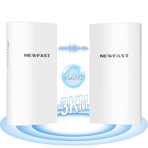 Image of NEWFAST 3KM Outdoor Wireless Bridge Weatherproof Point to Point 5.8G WiFi Bridge, Long Range WiFi Extender to Outbuildings/Farm/Shop/Garage, Built-in 11DBi High Gain Antenna
