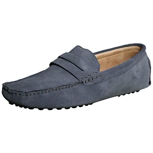 Image of Jamron Men's Suede Leather Penny Loafers Comfort Driving Shoes Moccasin Slippers Grey 2088 UK9