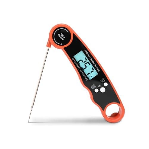 Image of Keplin Meat Thermometer - Instant Read Food Thermometer with Backlight LCD, Foldable Design, Auto Turn Off, Magnet, Fast 3-Second Response, Temperature Range 0-150°C, Includes Bottle Opener-Orange