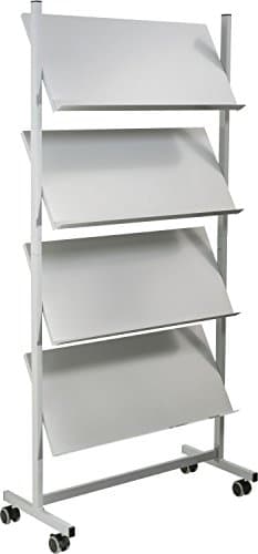 Image of helit H6813499 Brochure Rack Wide 3 Shelves 4 x DIN A4 Silver Grey