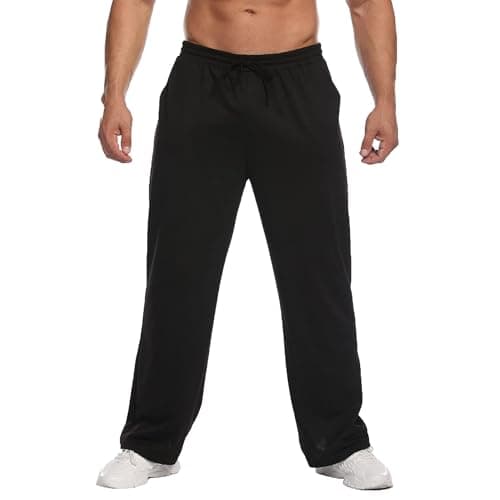 Image of PINSPARK Tracksuit Bottoms Men Sweatpants Lightweigt Jogging Bottom Casual Joggers Gym Workout Trousers Athletic Pants Open Hem with Pockets Elasticated Waist Black XXL