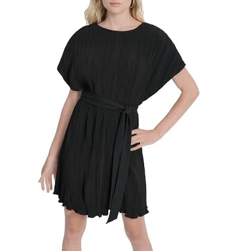 Image of DKNY Women's Balloon Sleeve Tie Fit & Flare Midi Dress, Black, 12