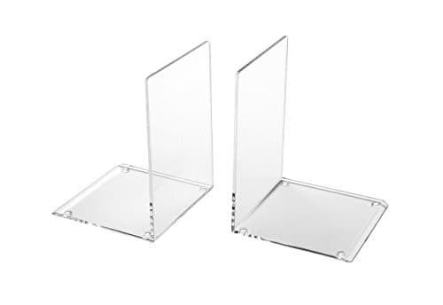 Image of OSCO Acrylic Bookends with Clear Rubber Pads Non Slip, Stylish Acrylic Book Supports for Desk, Office, Shelf, Home, Modern Design, H17.2 x W12 x D12 cm, Clear, Medium, 2 Pieces