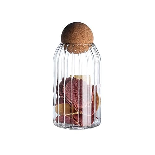 Image of soulnioi Petal Glass Jar Sealed Tea Jar Food Grade Large Capacity Sugar Jar Striped Storage Jar Round Glass Jar 28116 (Stripe 800ml)