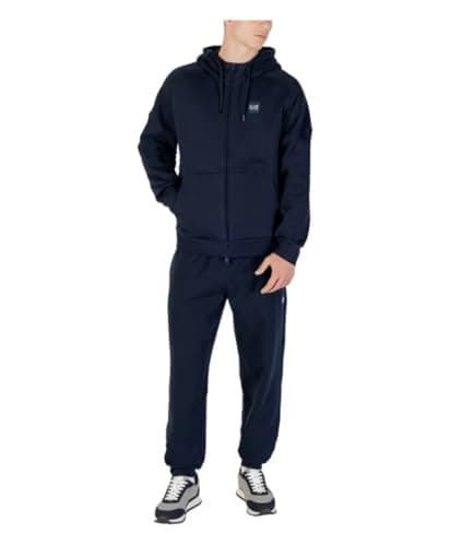 Image of EA7 Emporio Armani Tracksuit Set with Hood, Blue, Logo on Chest and Back, Navy Blue, M