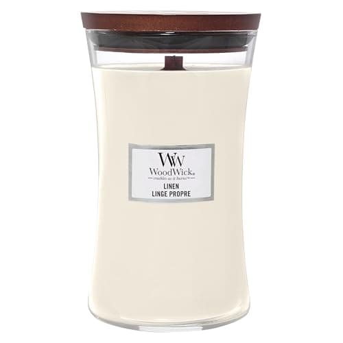 Image of WoodWick Large Hourglass Scented Candle | Linen | with Crackling Wick | Burn Time: up to 130 Hours
