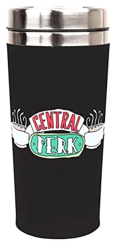 Image of FRIENDS Travel Mug - 450ml/15.5oz - Black - Double Wall Stainless Steel Thermal Insulated- Temperature Control for Up to 5 hrs -Central Perk Gift for Women