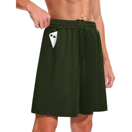 Image of InfiniZer Mens Gym Shorts with Pockets Breathable Sports Quick Dry Shorts Lightweight Running Short for Athletic Basketball Football Fitness (3XL, Military Green)