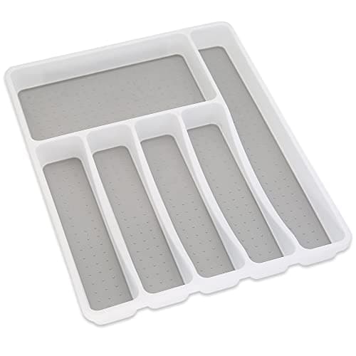 Image of Addis Premium Soft touch 6 Compartment kitchen Cutlery Drawer Utensil Organiser Tray, White & Grey new 6 Sections