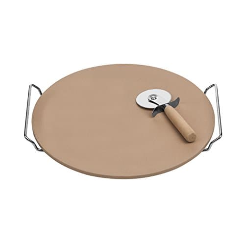 Image of Premier Housewares Pizza Stone and Cutter Set with Stoneware Board/Chrome Stand, Natural, 4 x 35 x 33 cm, Set of 2