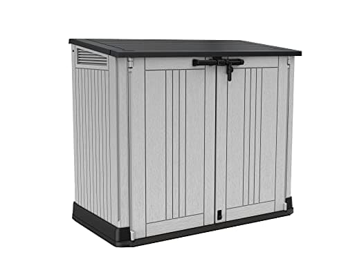 Image of Keter Store-It-Out Prime 4.3 x 3.7 ft. Outdoor Resin Storage Shed with Easy Lift Hinges, Perfect for Yard Tools, Pool Toys and Garden Accessories, Grey