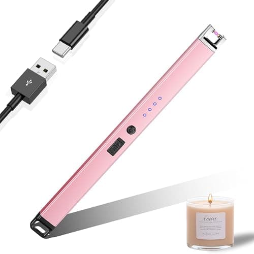 Image of JIEYUCHU Candle Lighter, Rechargeable USB C Electric Lighter with LED Display and Hanging ring, Windproof Flameless for Candles, Parties, BBQ, Camping, Grill (Pink)