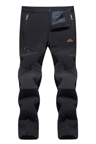 Image of TACVASEN Warm Trousers Mens Fleece Trousers Winter Ski Sports Trousers Thermal Outdoor Cold Trousers, 38, Thick - Black
