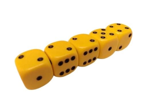 Image of 16mm Spot Dice Set, D6 Multi-Coloured Gaming Dice, Pack of 5 (Yellow)