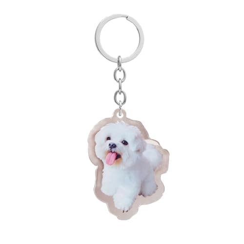 Image of AMOR SPES Dachshund Corgi Bichon Frise Dog Key Chain Love Pets Key Ring for Women Men Family Friends (Bichon Frise)