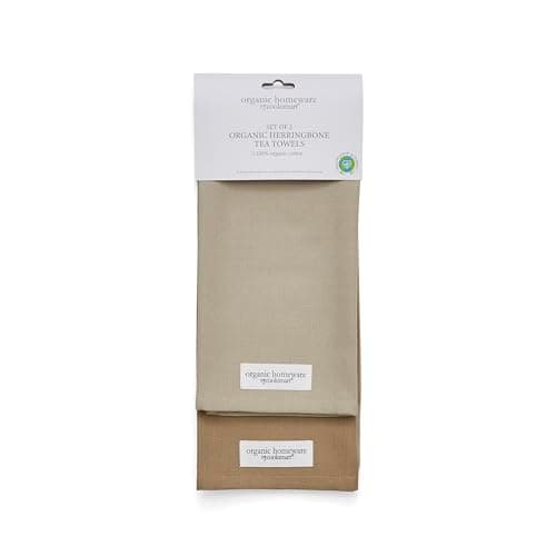 Image of Cooksmart British Designed Pack of 2 Tea Towels | Luxury Tea Towels for Kitchen | Herringbone Organic Tea Towel Set