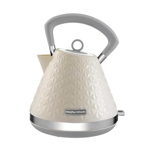 Image of Morphy Richards Vector Pyramid Kettle, 1.5L, 3kW Rapid Boil, Anti Limescale Filter, Boil Dry Protection, Water Window, Pull Ring Removeable Lid, 360 Cordless Base, Cream, 108132