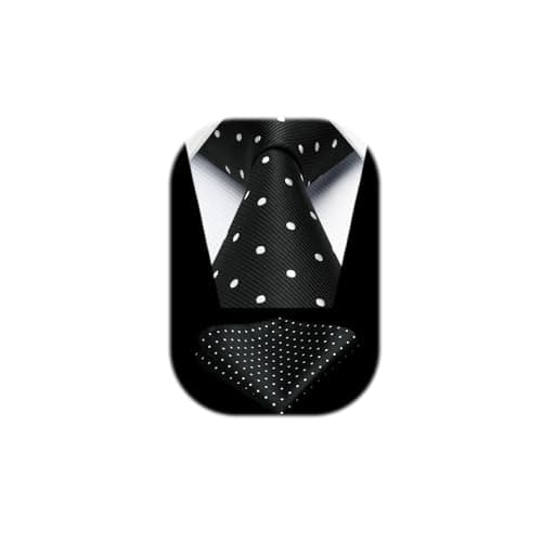 Image of HISDERN Black and White Ties for Men Polka Dot Wedding Tie Handkerchief Formal Business Necktie & Pocket Square Set