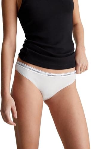 Image of Calvin Klein Women’s Bikini Briefs with Logo Waistband, White (White), S
