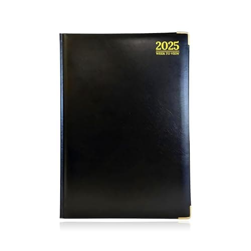 Image of G4GADGET Premium 2025 Diary Week on Two Pages View FSC-Certified 80GSM Paper Gilt Edges A4 Black 30cmx21cm