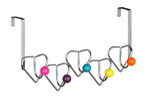 Image of Premier 509730 Housewares 5 Hook Over Door Hanger - Multi-Coloured,Silver,H20 x W37 x D10cm