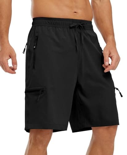 Image of YSENTO Mens Hiking Cargo Quick Dry Shorts Lightweight Outdoor Walking Work Shorts with Zip Pockets(Black,M)