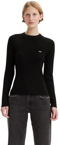 Image of Levi's Women's Long Sleeve Top with Crew Neck, Ribbed, Black (Caviar), M