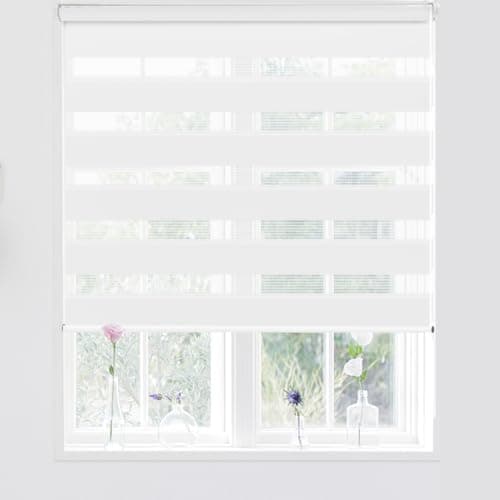 Image of Kokorona Day and Night Zebra Roller Blinds, Dual Layer Fabric Zebra Window Blinds for Bedroom, Light Filtering Privacy Day Night Blinds, 90cm Wide x 150cm Length, White