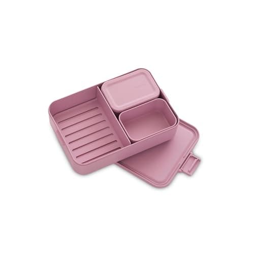 Image of Brabantia Make & Take Lunch Box Bento (2L), Removable Compartments for Food Separation, Plastic Food Container Lid with Clips, Bento Box, Dishwasher & Microwave Safe, Lilac Pink, 25.5 x 16.7 x 6.2 cm