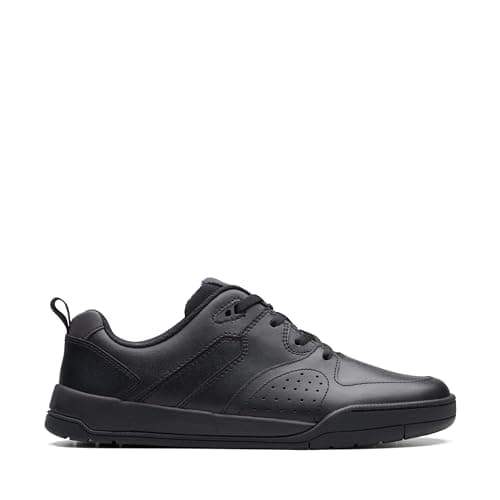 Image of Clarks Kick Step Youth Leather Shoes in Black Standard Fit Size 3