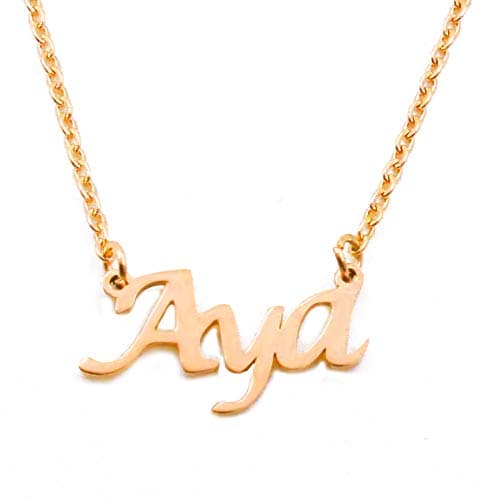 Image of Kigu Aya Name Necklace Personalised 18ct Gold Plated, Custom Dainty Name Pendants, Jewellery for Ladies, Girlfriend, Mother, Sister, Friends Inc Bag & Box