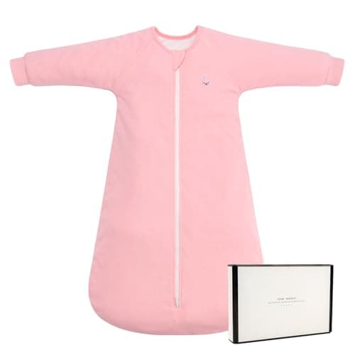 Image of LILBESTIE 2.5 Tog Baby Sleeping Bag with Arms Long Sleeves Toddler Sleep Sack 0-6 6-12 12-24 Months - Winter Cotton Sleep Suit Bag Wearable Blanket with Two-way Zipper Pink