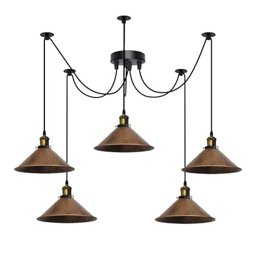 Image of DC VOLTAGE 5 Head Metal Multi Copper Cone 22cm Shade Spider Pendant Light, Adjustable 2M Cable, E27,Industrial Hanging Lamp, Kitchen Island Loft Lighting Without Bulb