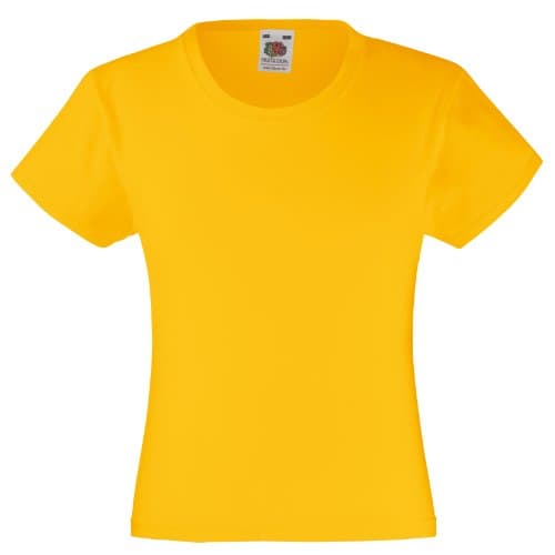 Image of Fruit of the Loom Girl's Valueweight T Shirt, Yellow (Sunflower Yellow), 14-15 Years UK