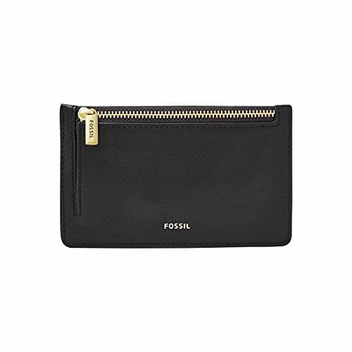 Image of Fossil Women's Logan Leather Zip Card Case Wallet with Keychain for Women, Black, One Size