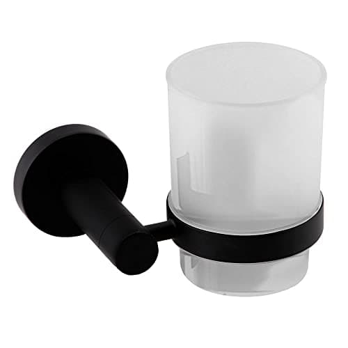 Image of Nes Home Modern Round Black Matte Single Tumbler Holder Wall Mounted Stainless Steel