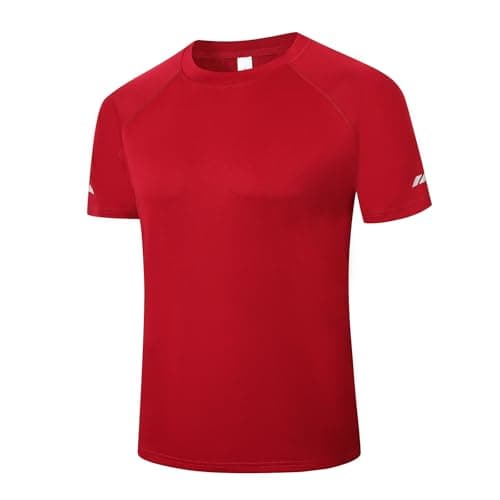 Image of Cimic Men's T-Shirts Quick Dry Gym Tops Short Sleeve Sport Moisture Wicking Shirts Running Breathable Workout Athletic Tshirts(T5020-Red-2XL)