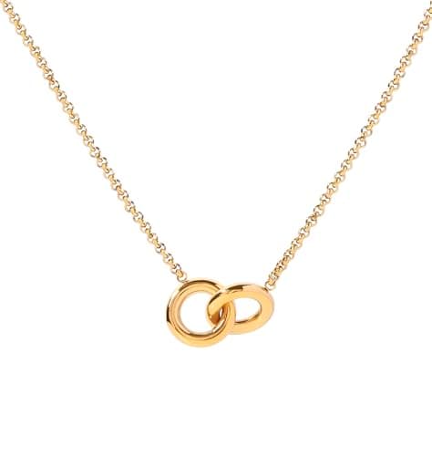 Image of Kritz Women's Necklace Two Interlocking Gold Stainless Steel Chain Pendant Intertwined Circles Length Adjustable Jewellery with 2 Rings Gift for Women