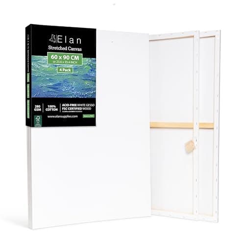 Image of Elan Stretched Canvases 60x90 CM, 4-Pack Large Canvas for Painting 280 GSM, Triple Primed A1 Canvas for Painting 60x90 CM, Large Art Canvases