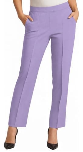 Image of Women Trousers Stretchy Lightweight Finely Stitched Half Elasticated Pull Up Work Formal Pants (Lilac, Short Leg 14)
